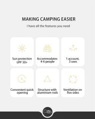 Naturehike Ango UPF 50+ Gölgelikli Otomatik Kurulum Kamp Çadırı